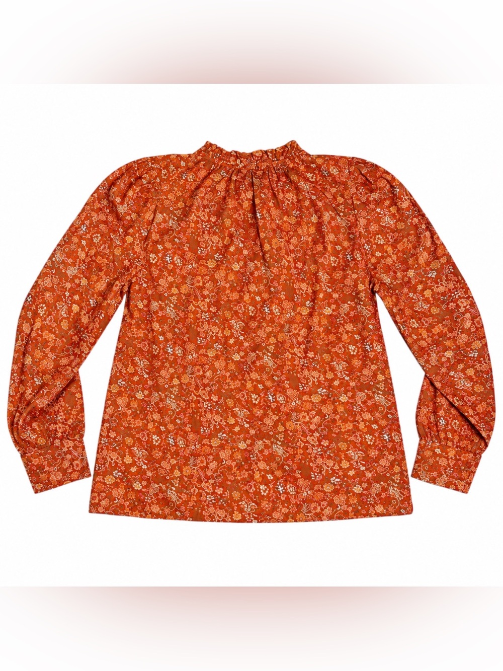 House of Harlow 1960 Rust Floral Ruffle Neck Cotton Blouse M
